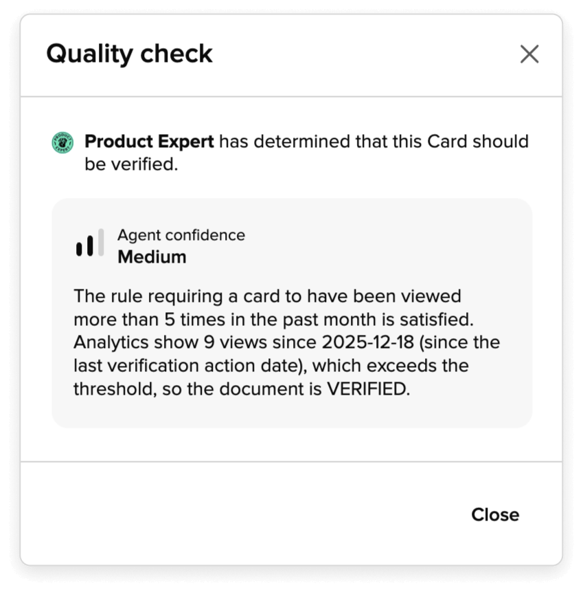 Guru quality check verification dialog