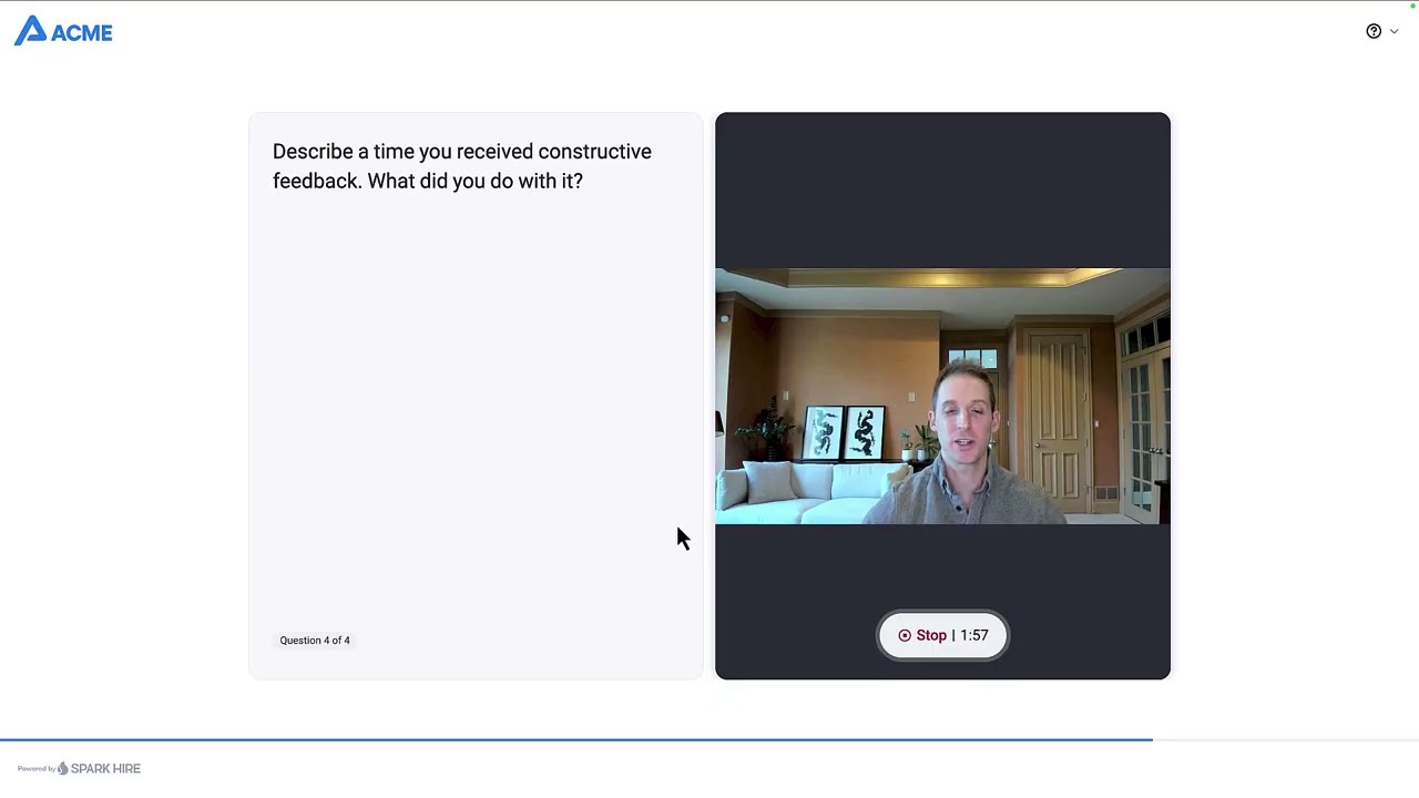 Spark Hire one-way video interview question and recorder